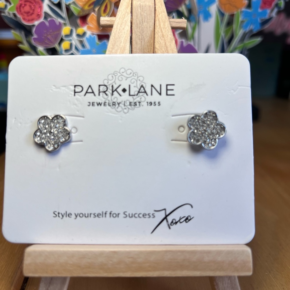 Park Lane Silver Pave Flower Stud Earrings